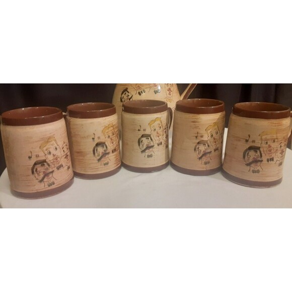 Nasco "Sweet Adeline" Handpainted 1950s Pottery Pitcher & Mugs (5) Barbershop - Picture 2 of 9